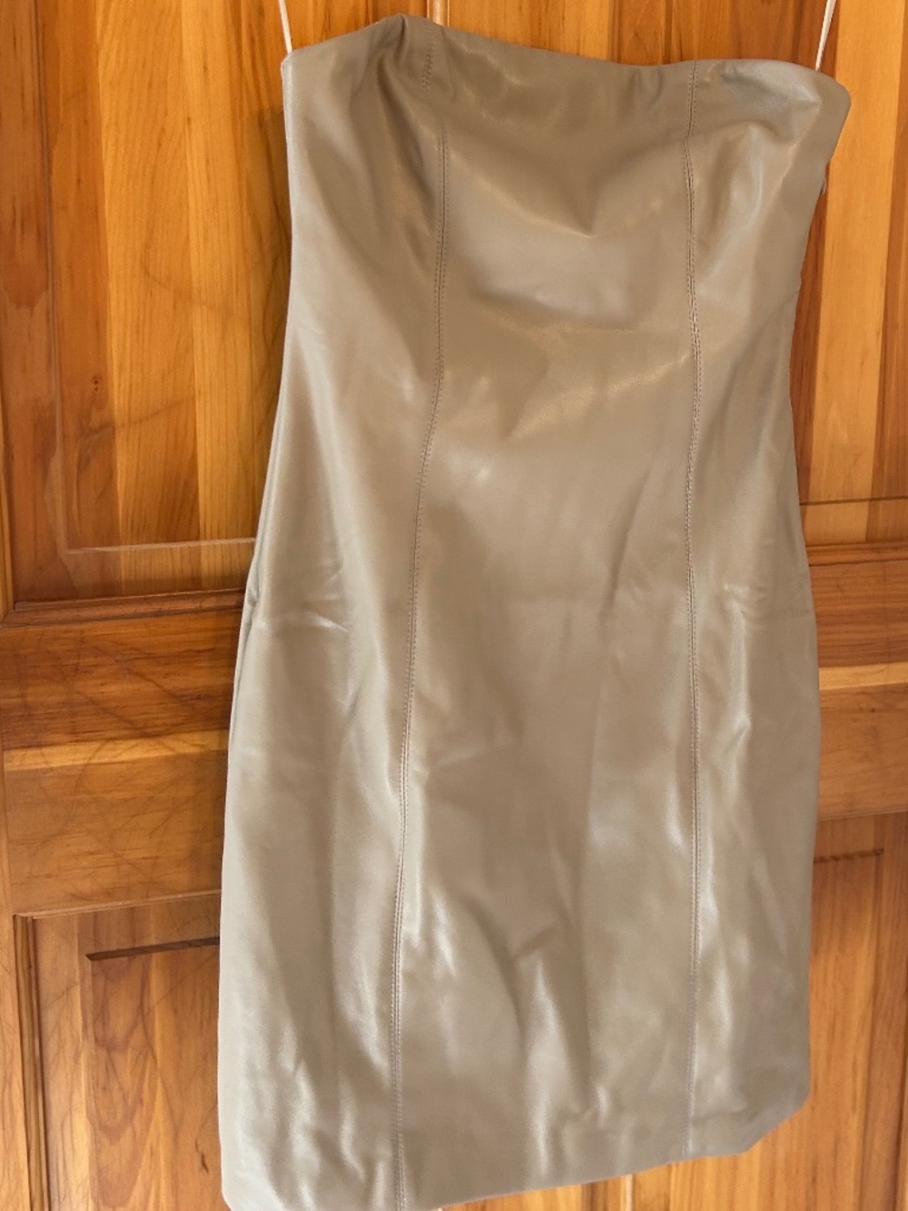NWT D94 LBLC Tan Faux Leather Strapless Fitted Mini Dress XS